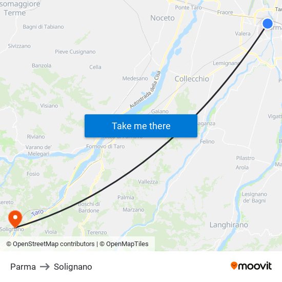 Parma to Solignano map