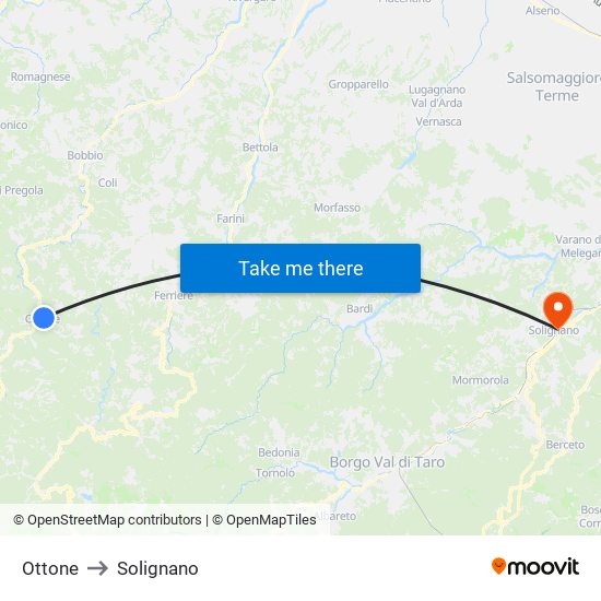 Ottone to Solignano map