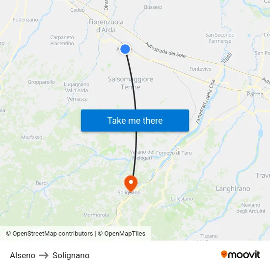 Alseno to Solignano map