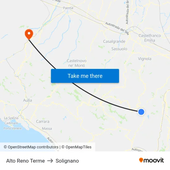 Alto Reno Terme to Solignano map