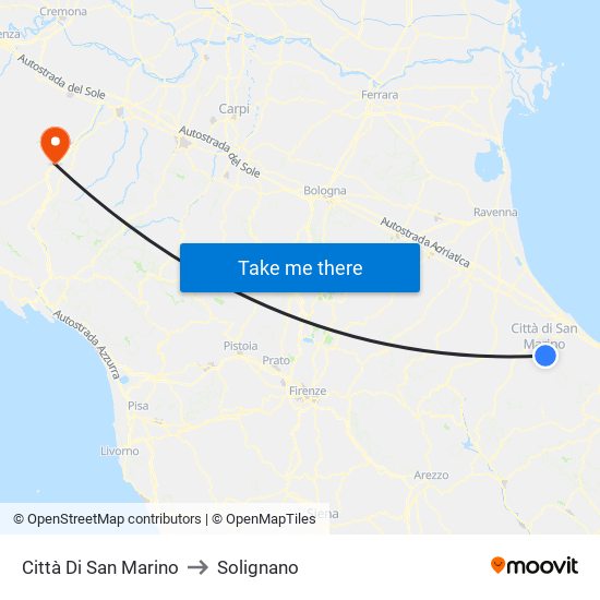 Città Di San Marino to Solignano map