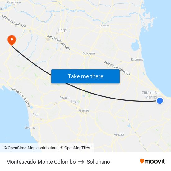 Montescudo-Monte Colombo to Solignano map