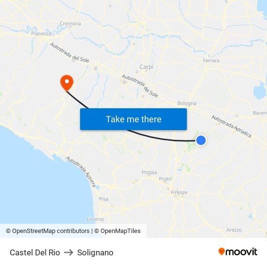 Castel Del Rio to Solignano map