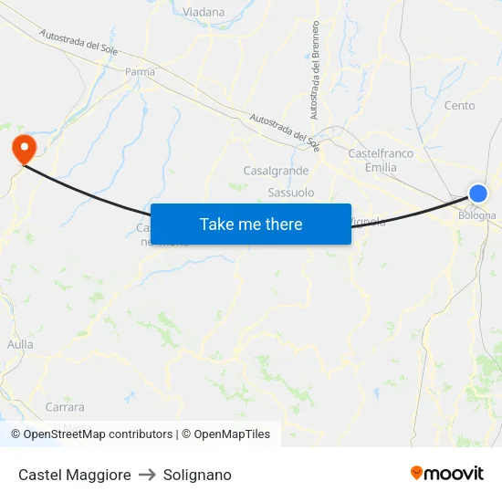 Castel Maggiore to Solignano map