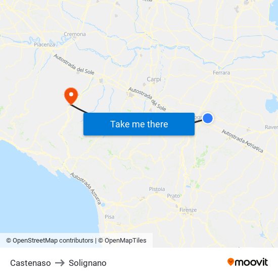Castenaso to Solignano map