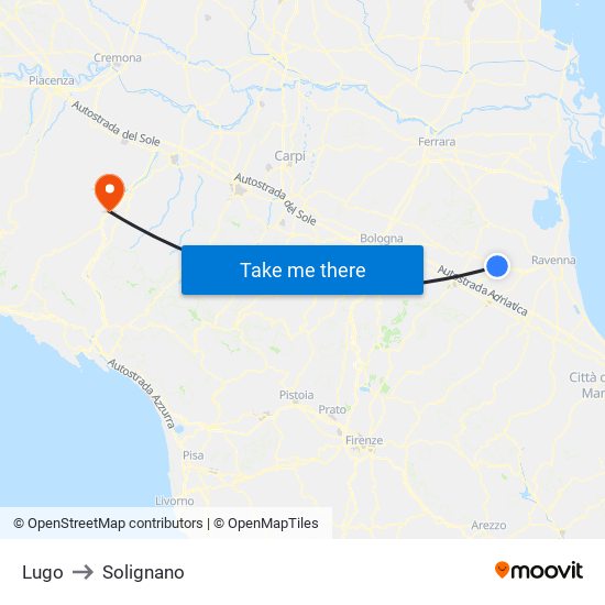 Lugo to Solignano map