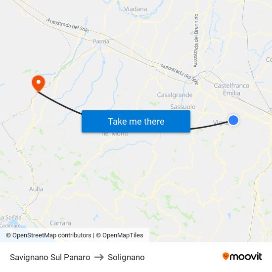 Savignano Sul Panaro to Solignano map