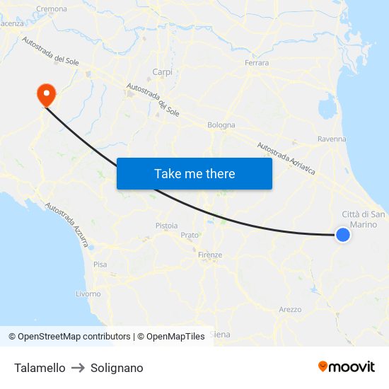 Talamello to Solignano map