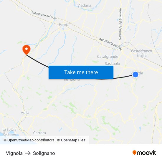 Vignola to Solignano map