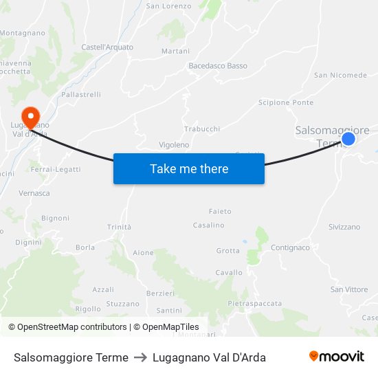 Salsomaggiore Terme to Lugagnano Val D'Arda map