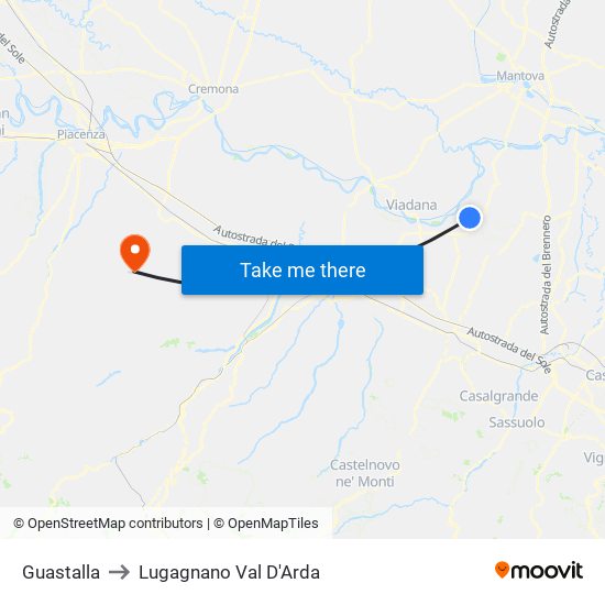 Guastalla to Lugagnano Val D'Arda map