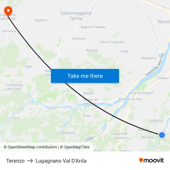 Terenzo to Lugagnano Val D'Arda map