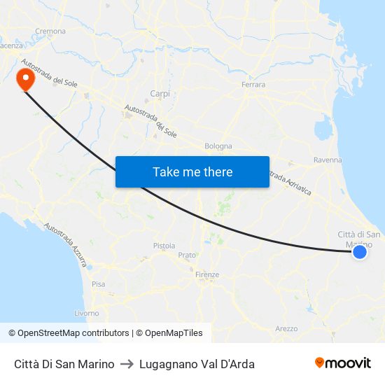 Città Di San Marino to Lugagnano Val D'Arda map