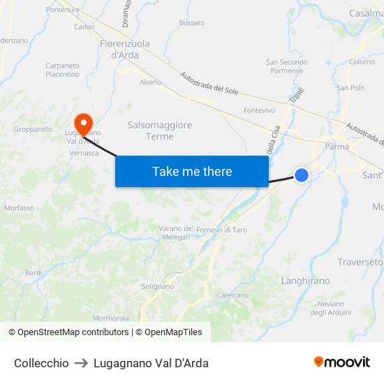 Collecchio to Lugagnano Val D'Arda map