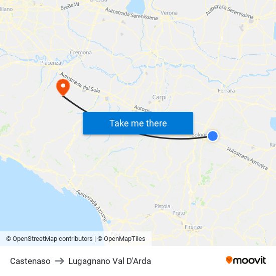 Castenaso to Lugagnano Val D'Arda map
