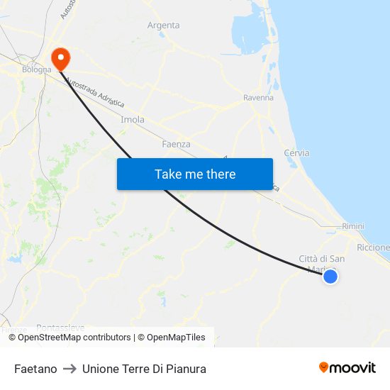 Faetano to Unione Terre Di Pianura map