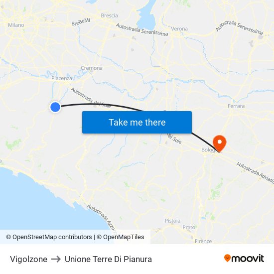 Vigolzone to Unione Terre Di Pianura map
