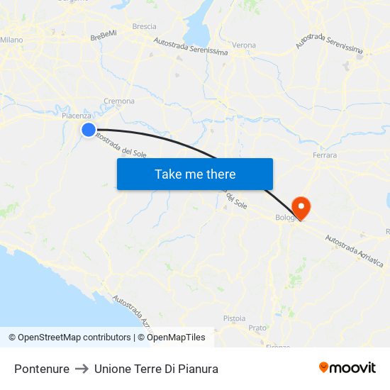 Pontenure to Unione Terre Di Pianura map