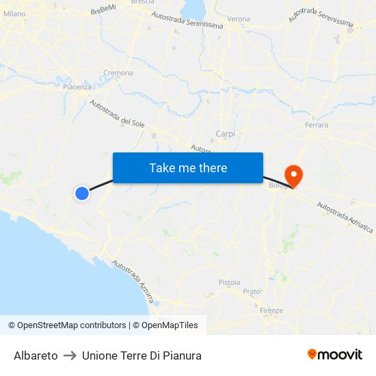Albareto to Unione Terre Di Pianura map