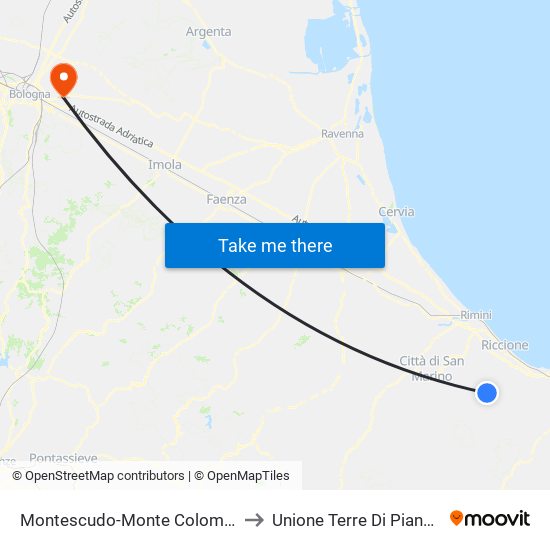 Montescudo-Monte Colombo to Unione Terre Di Pianura map
