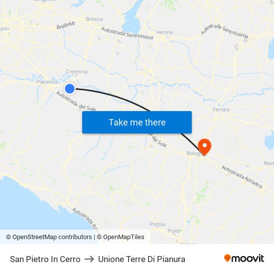 San Pietro In Cerro to Unione Terre Di Pianura map