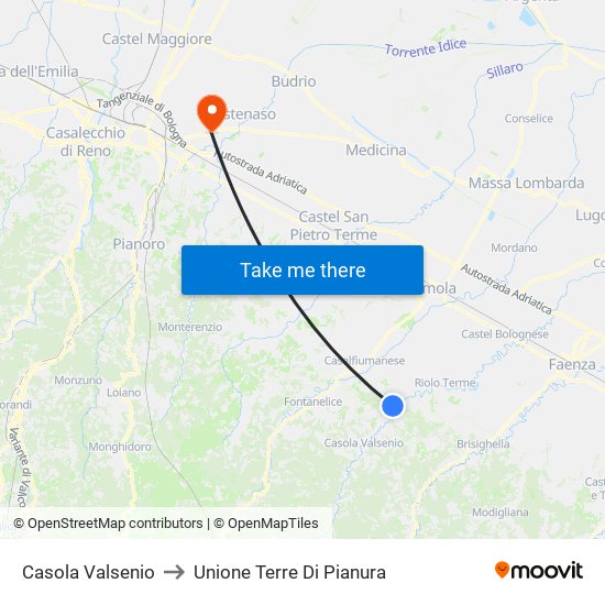 Casola Valsenio to Unione Terre Di Pianura map