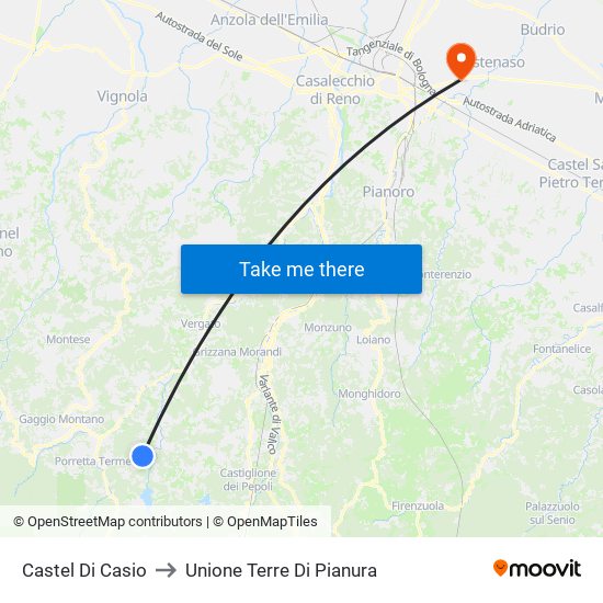 Castel Di Casio to Unione Terre Di Pianura map