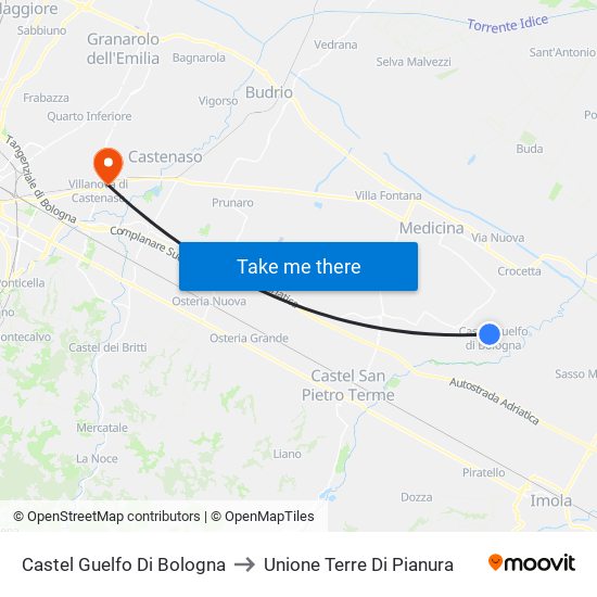 Castel Guelfo Di Bologna to Unione Terre Di Pianura map