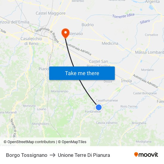 Borgo Tossignano to Unione Terre Di Pianura map