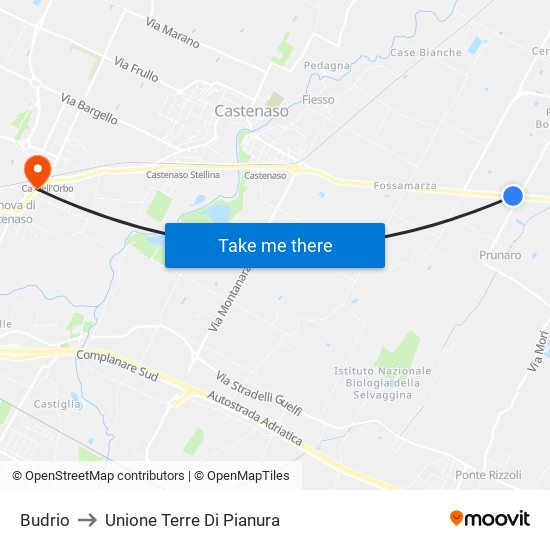 Budrio to Unione Terre Di Pianura map