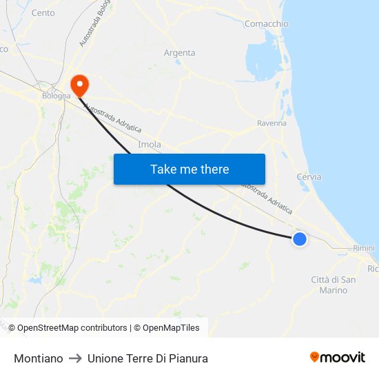 Montiano to Unione Terre Di Pianura map
