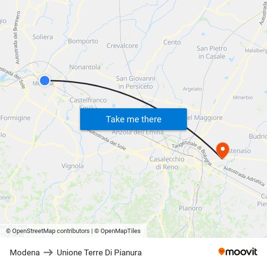 Modena to Unione Terre Di Pianura map