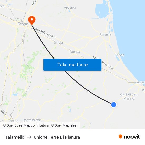 Talamello to Unione Terre Di Pianura map