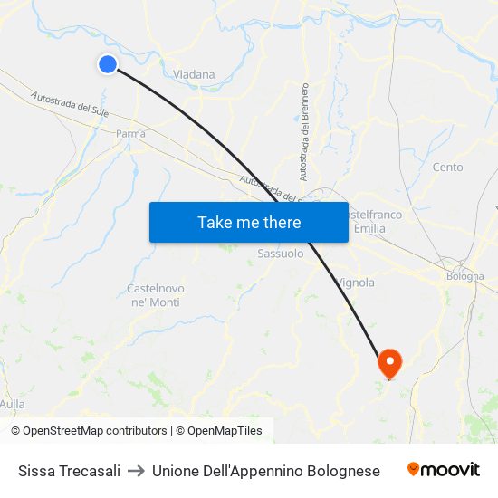 Sissa Trecasali to Unione Dell'Appennino Bolognese map