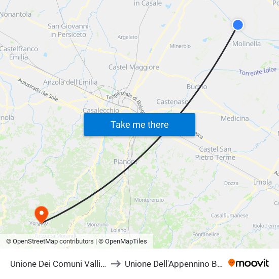 Unione Dei Comuni Valli E Delizie to Unione Dell'Appennino Bolognese map