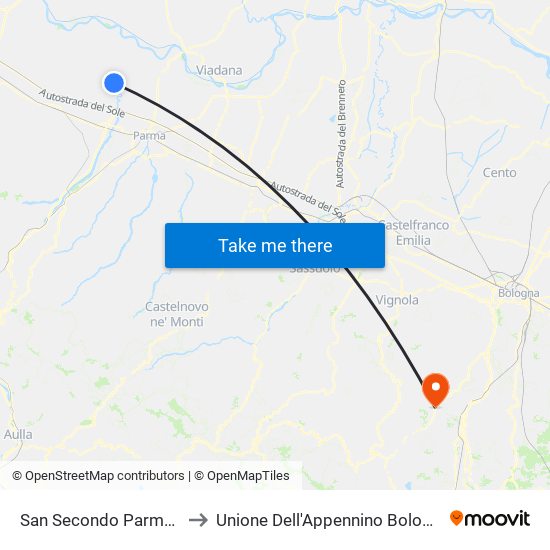 San Secondo Parmense to Unione Dell'Appennino Bolognese map