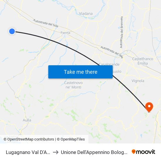 Lugagnano Val D'Arda to Unione Dell'Appennino Bolognese map
