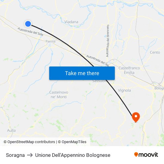 Soragna to Unione Dell'Appennino Bolognese map