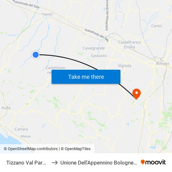 Tizzano Val Parma to Unione Dell'Appennino Bolognese map