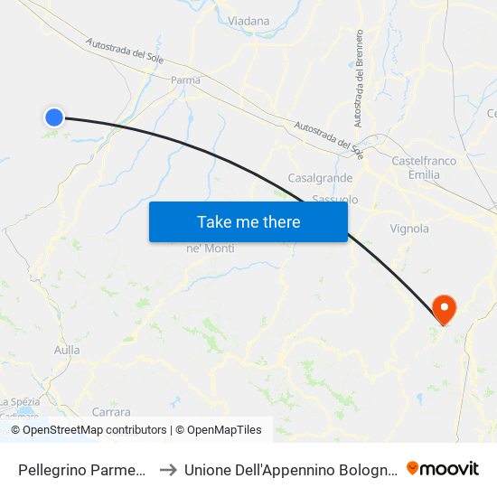 Pellegrino Parmense to Unione Dell'Appennino Bolognese map