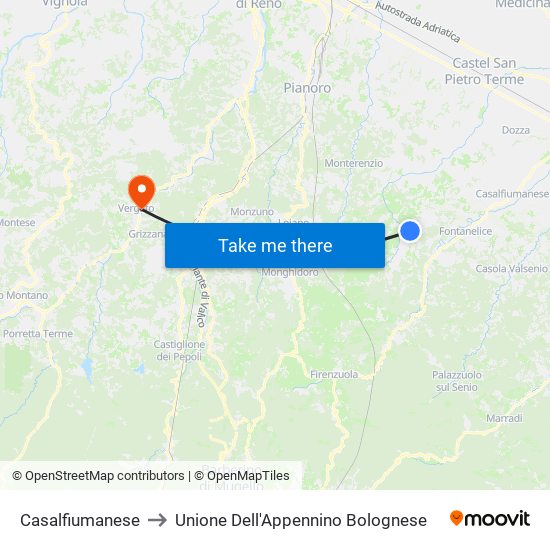 Casalfiumanese to Unione Dell'Appennino Bolognese map