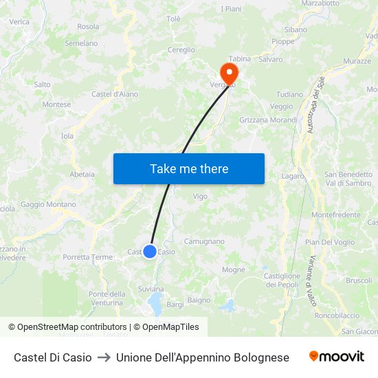 Castel Di Casio to Unione Dell'Appennino Bolognese map