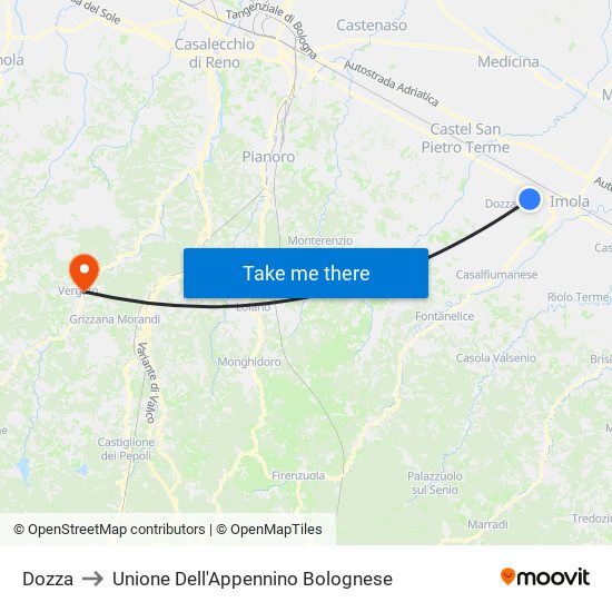 Dozza to Unione Dell'Appennino Bolognese map