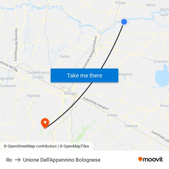 Ro to Unione Dell'Appennino Bolognese map