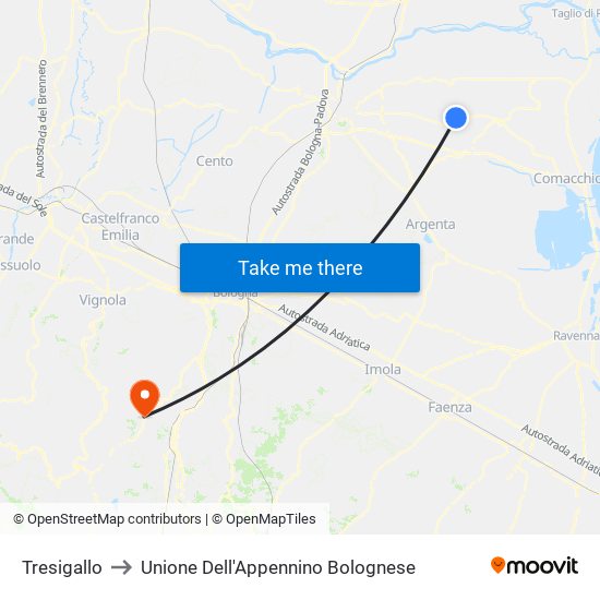 Tresigallo to Unione Dell'Appennino Bolognese map