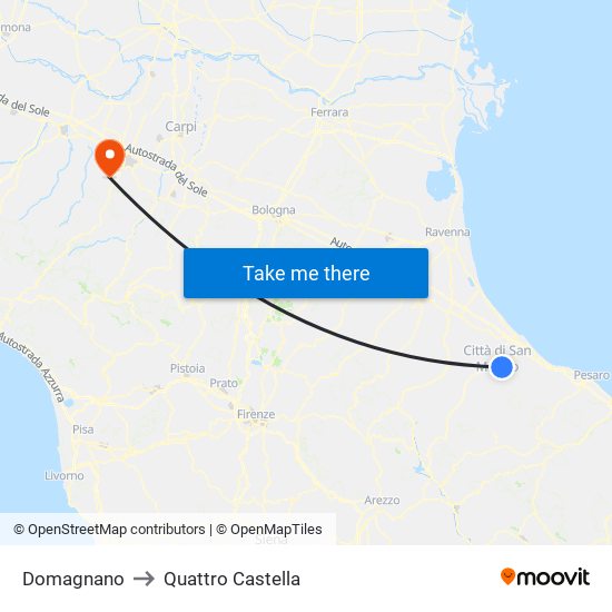 Domagnano to Quattro Castella map