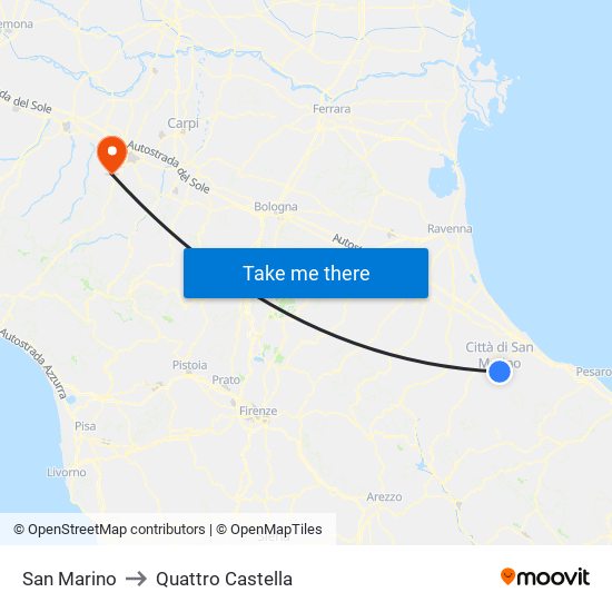 San Marino to Quattro Castella map