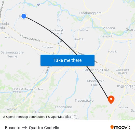 Busseto to Quattro Castella map