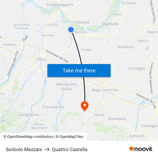 Sorbolo Mezzani to Quattro Castella map
