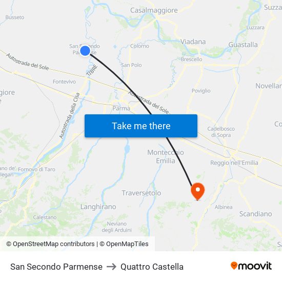 San Secondo Parmense to Quattro Castella map